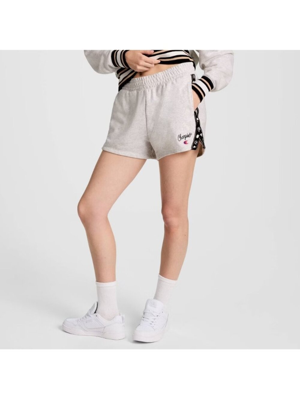 Champion Short Women Large Grey Mid Rise French Terry Pull On Shorts Heather